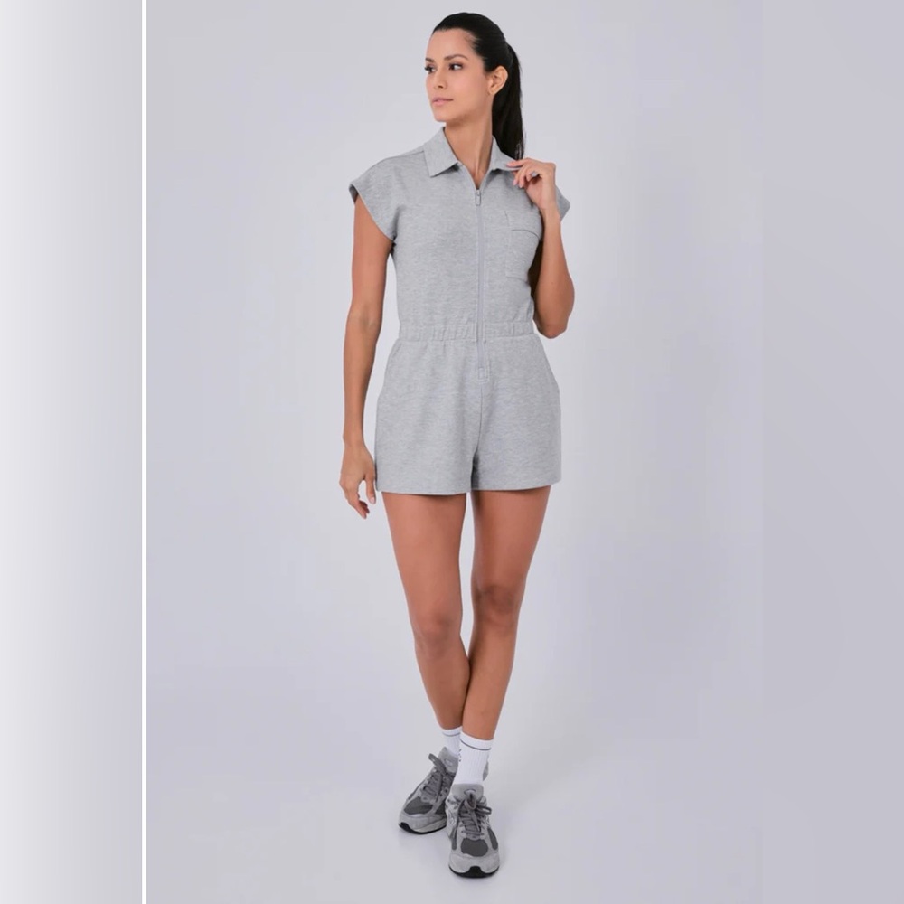 Casual Grey Short Zip Romper